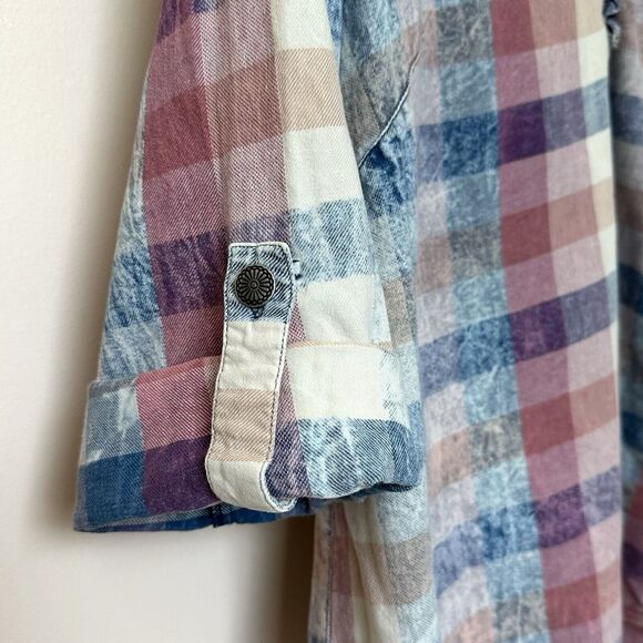 Ali Miles Tunic Women’s 1X Multicolor Plaid Check Pattern Top 3/4 Sleeve Cotton - Picture 5 of 8